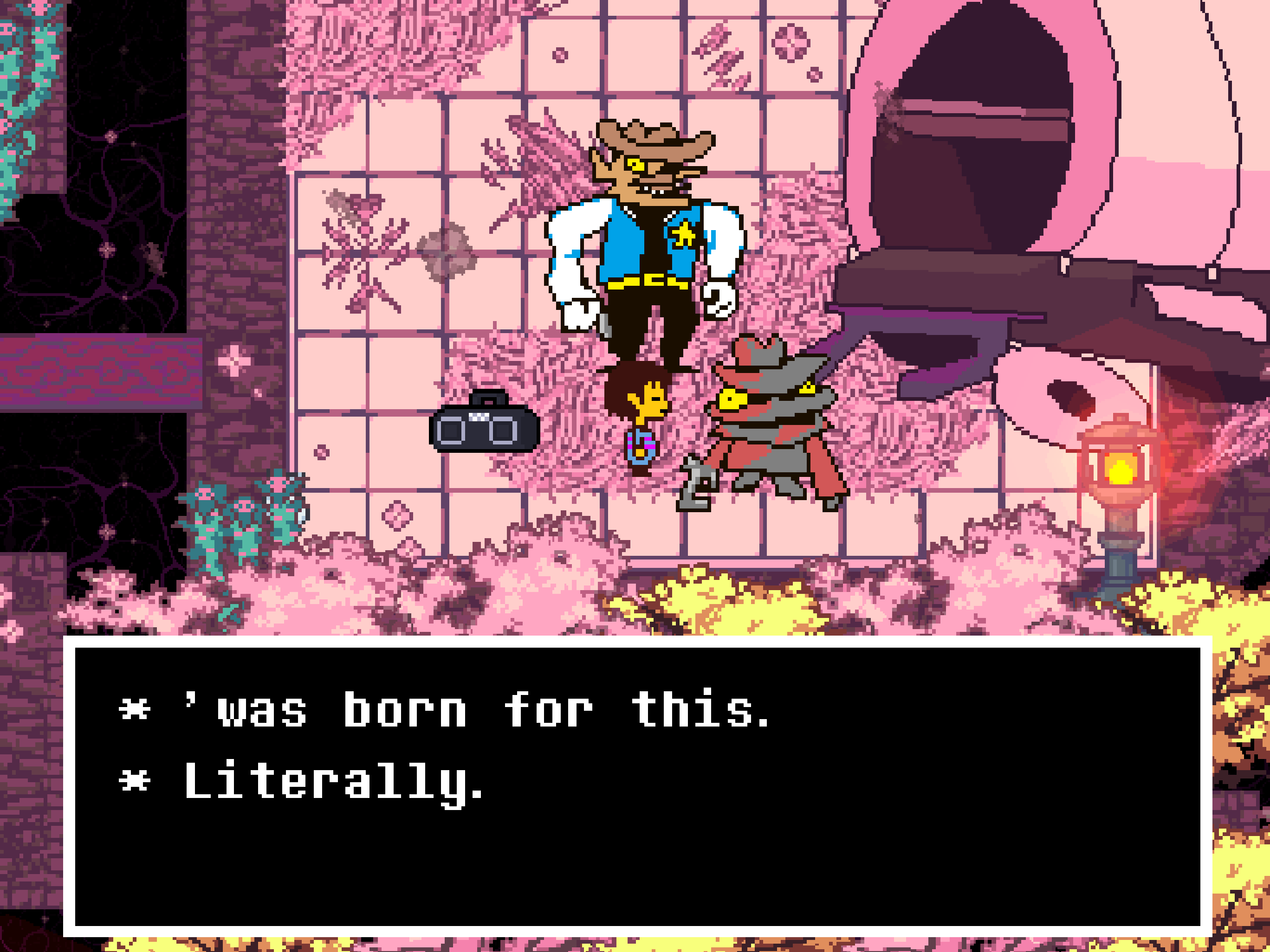 Two cowboys in front of a wagon, in the Sakura Layer.